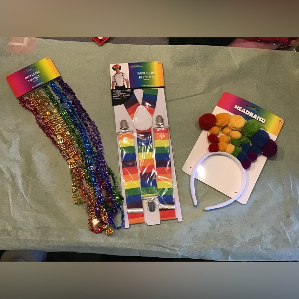 Rainbow Pride Accessories Set headband,necklaces,suspenders